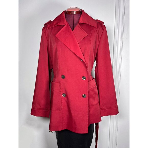 Red Calvin Klein trenchcoat with belt - Picture 2 of 10